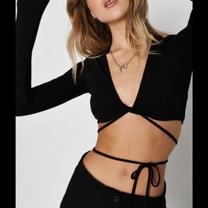 Long sleeve string wrap top